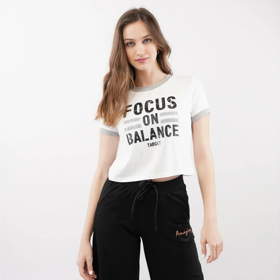 Το φθηνότερο 🥰 T-shirts | Μπλούζα κοντό μανίκι Target ''Focus'' Γυναικείο Crop Top ΛΕΥΚΟ 🎉