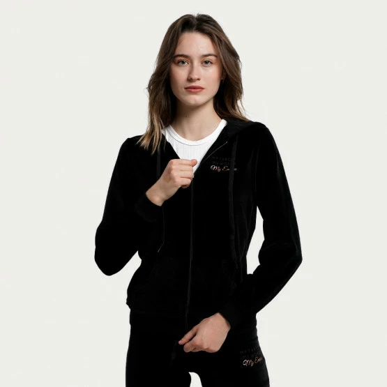 Ολοκαίνουργιο 🧨 Σετ Φόρμας Target Set With Hoodie Velour Γυναικείο Σετ Με Κουκούλα ΜΑΥΡΟ 👍 - Image 2