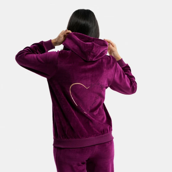 Προώθηση 🥰 Σετ Φόρμας Target Set With Hoodie Velour Γυναικείο Σετ Με Κουκούλα ΚΡΑΣΙ 🤩 - Image 4