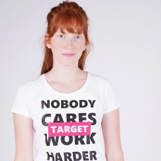 Συμφωνίες 👍 T-shirts | Μπλούζα κοντό μανίκι Target T 👕 Shirt K/M Καλτσα Φλαμα "Work Harder" Γυναικεία Μπλούζα ΛΕΥΚΟ 😉 - Image 3