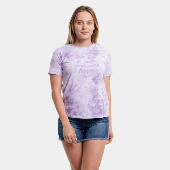Εκπτωση 👏 T-shirts | Μπλούζα κοντό μανίκι Target Tie Dye "Happy" Γυναικείο T-shirt ΛΙΛΑ ❤️